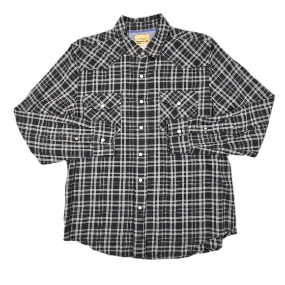 100% Pure Other - Roebuck & Co. Black Plaid Pearl Snap Western‎ Shirt Size Large 100% Cotton